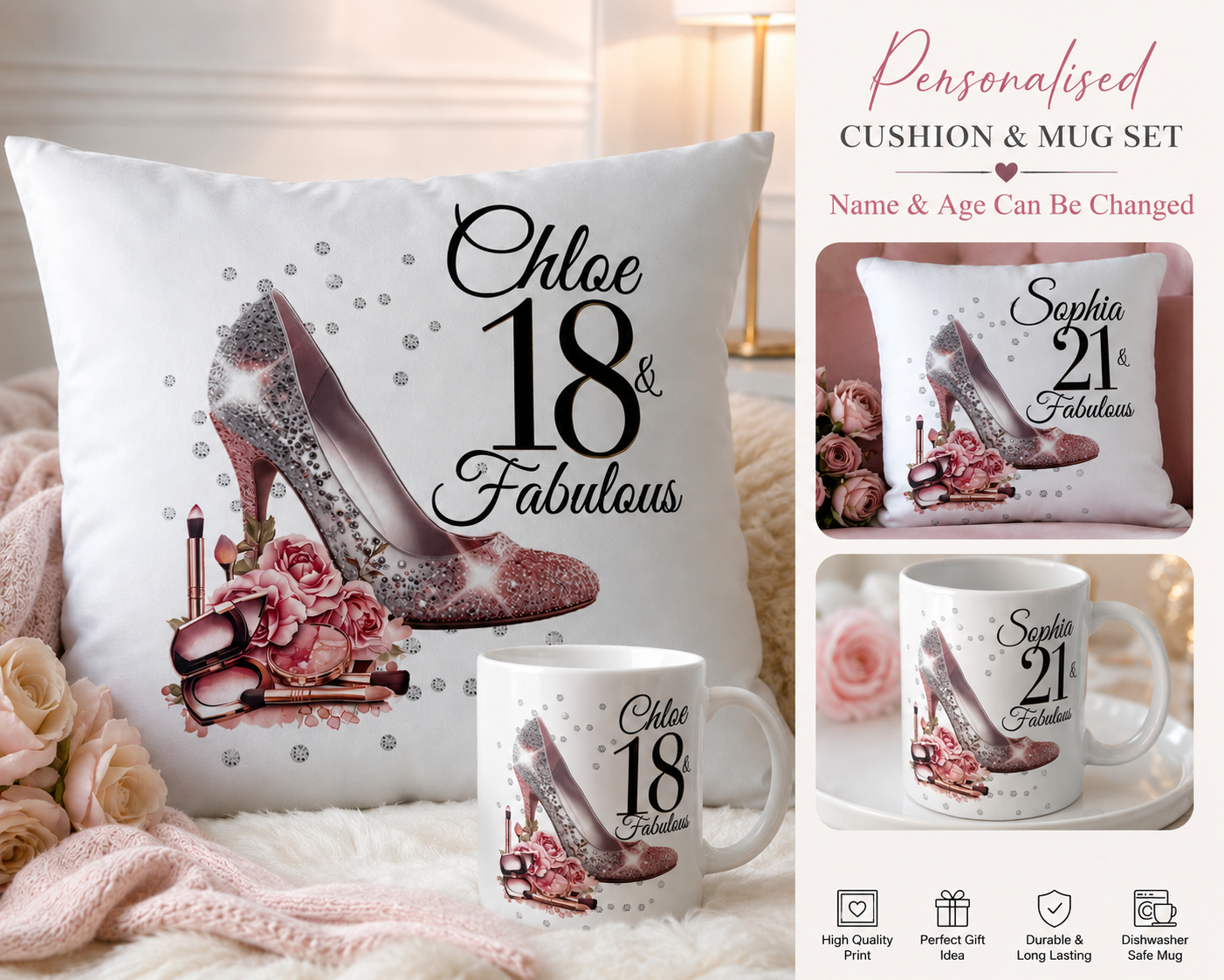 18 and fabulous personalised cushion cover(45x45cm) and mug set