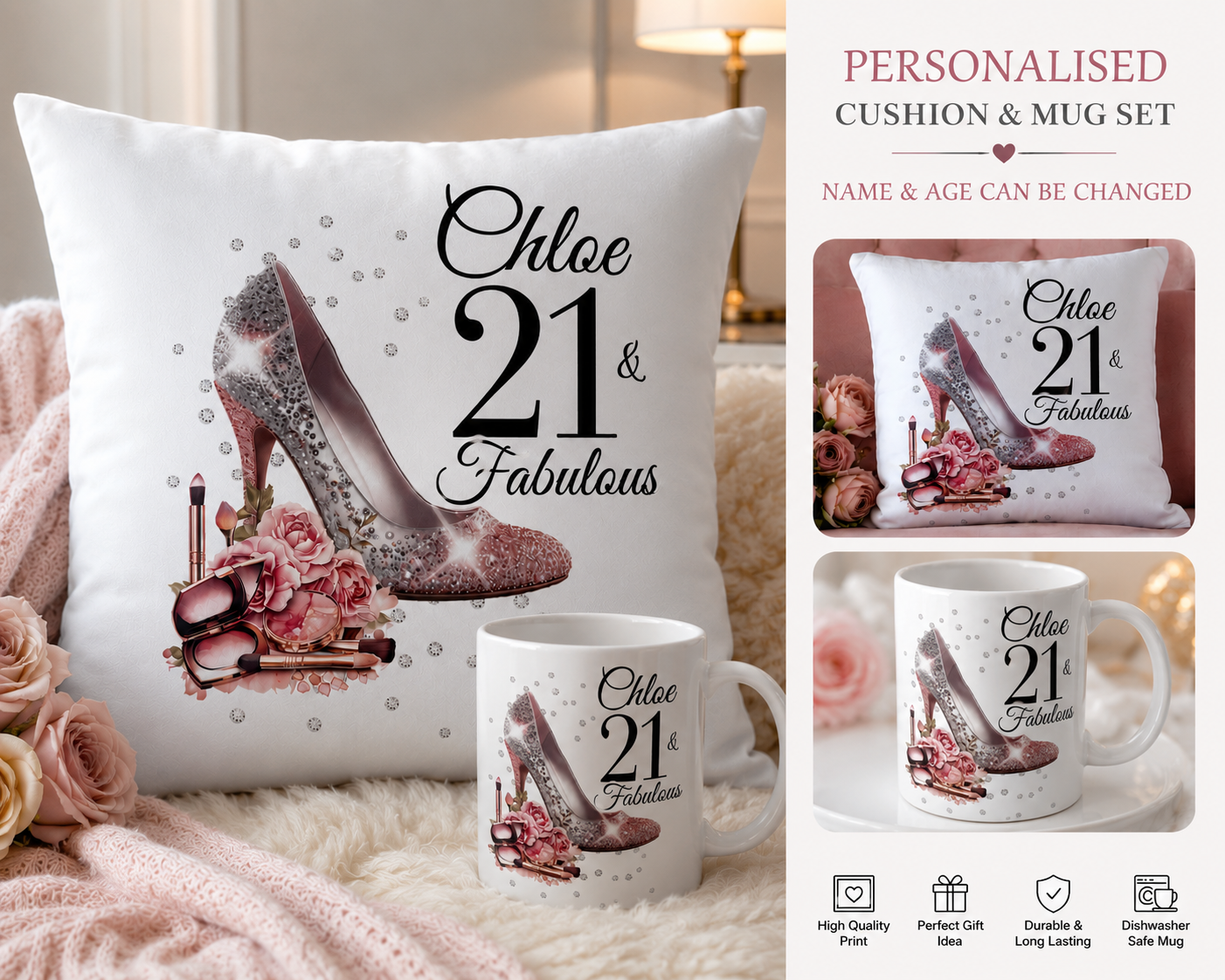 18 and fabulous personalised cushion cover(45x45cm) and mug set