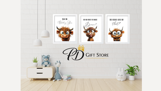 Funny Highland cow wall A4 prints
