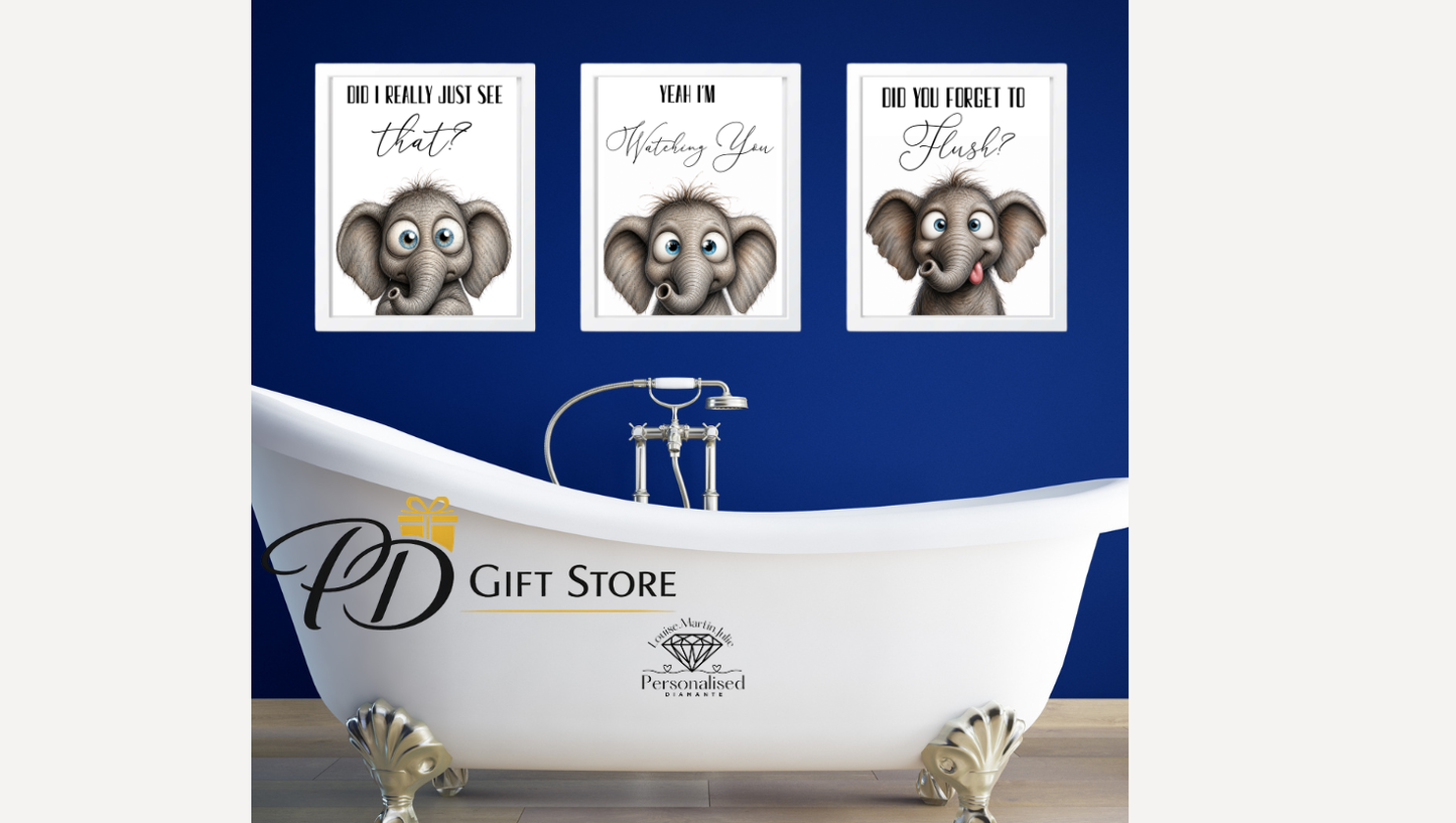 Funny Elephant bathroom wall A4 prints