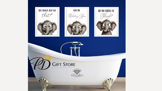 Funny Elephant bathroom wall A4 prints