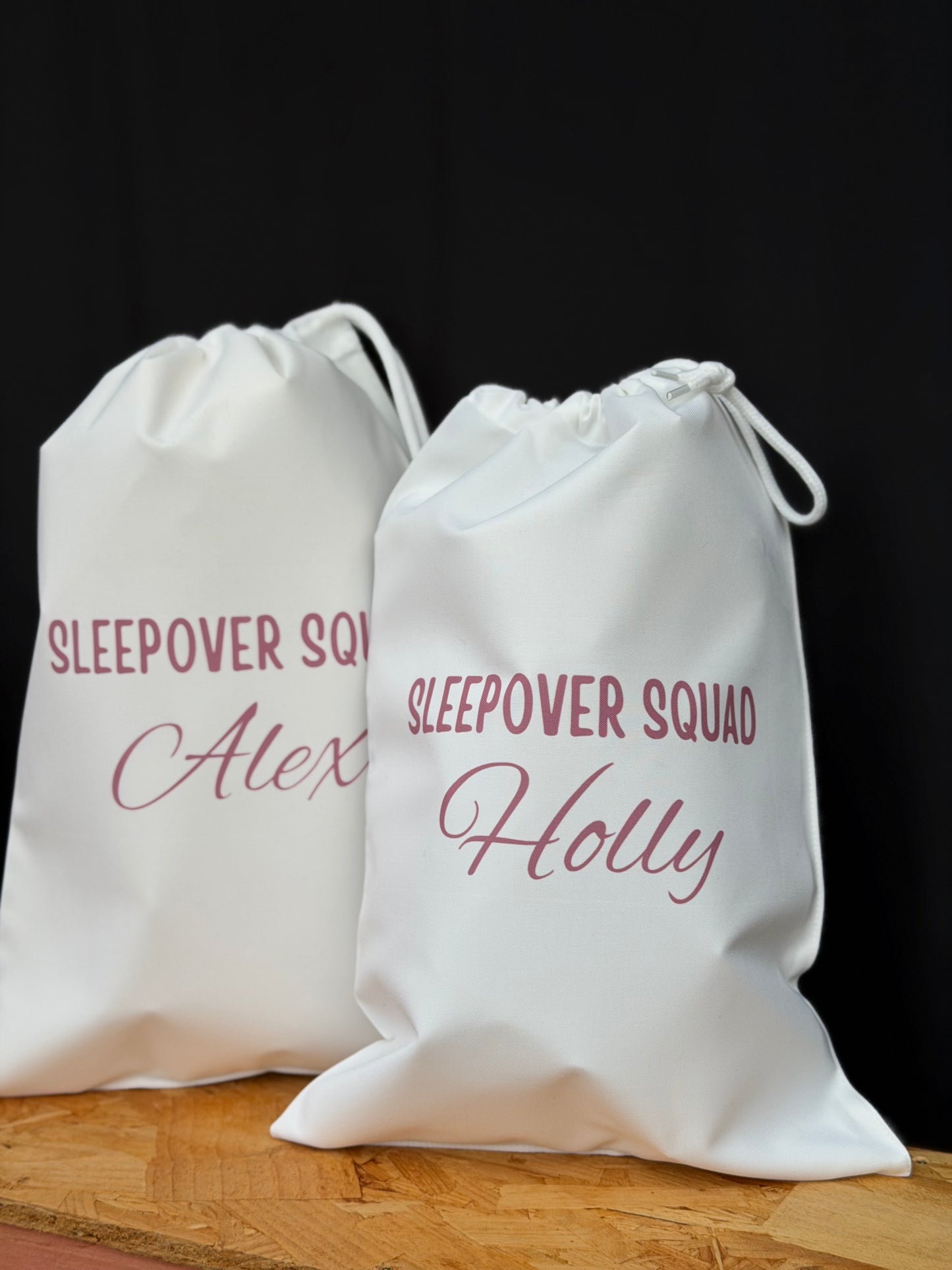Personalised Sleepover Squad Drawstring Bag: Pamper Party Favour
