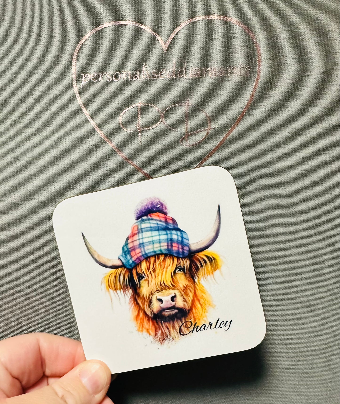 Tartan Highland cow coaster