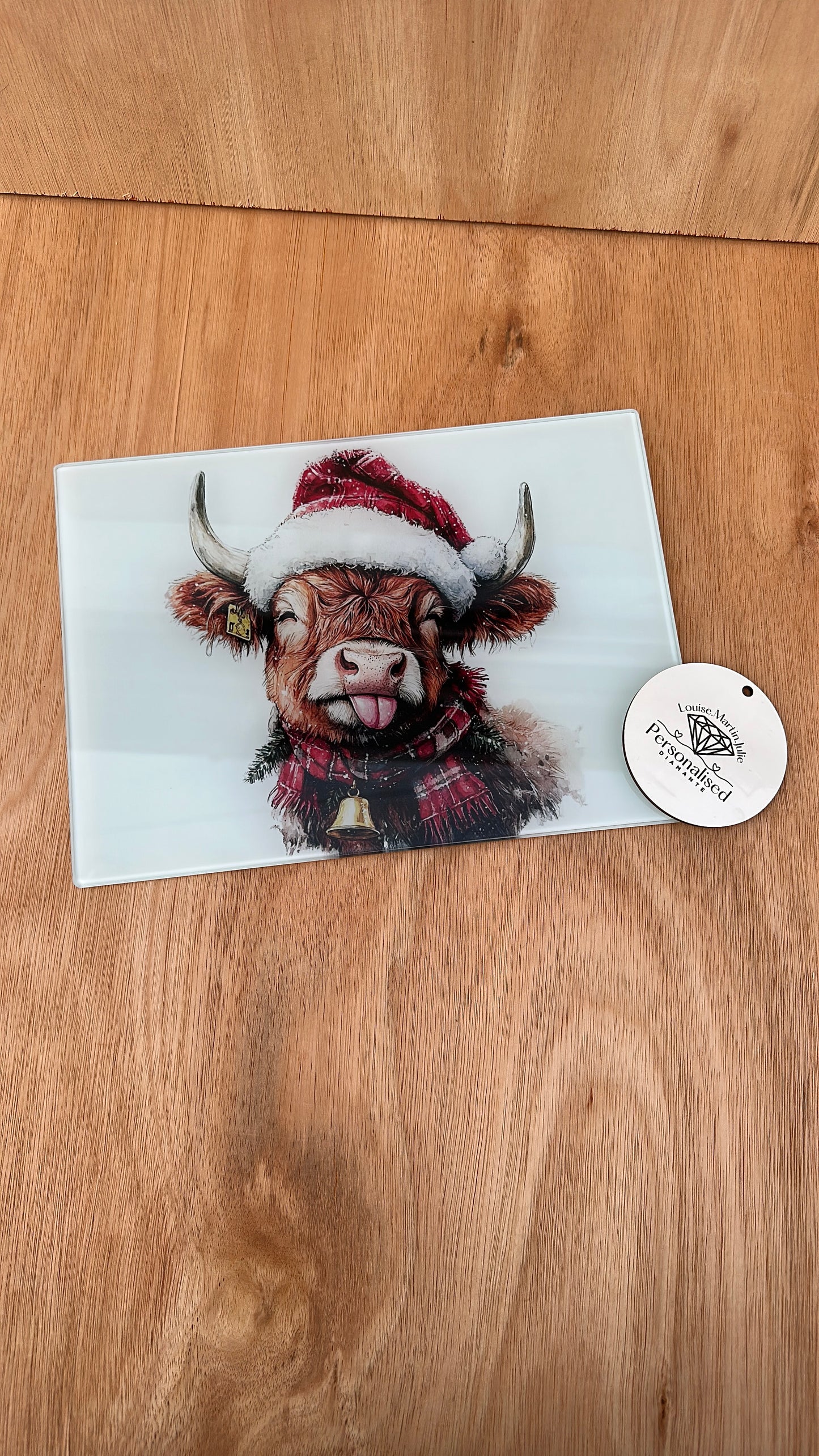 Christmas Highland cow A4 chopping board ￼