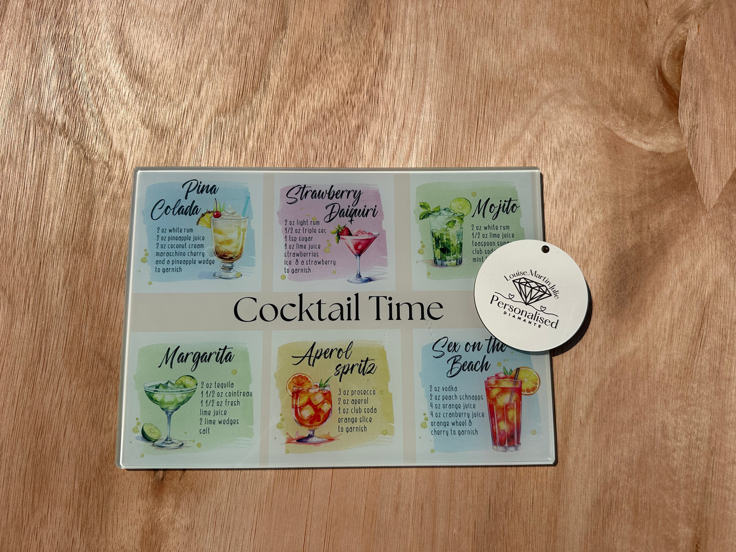 Cocktail recipes glass cutting Chopping Board A4