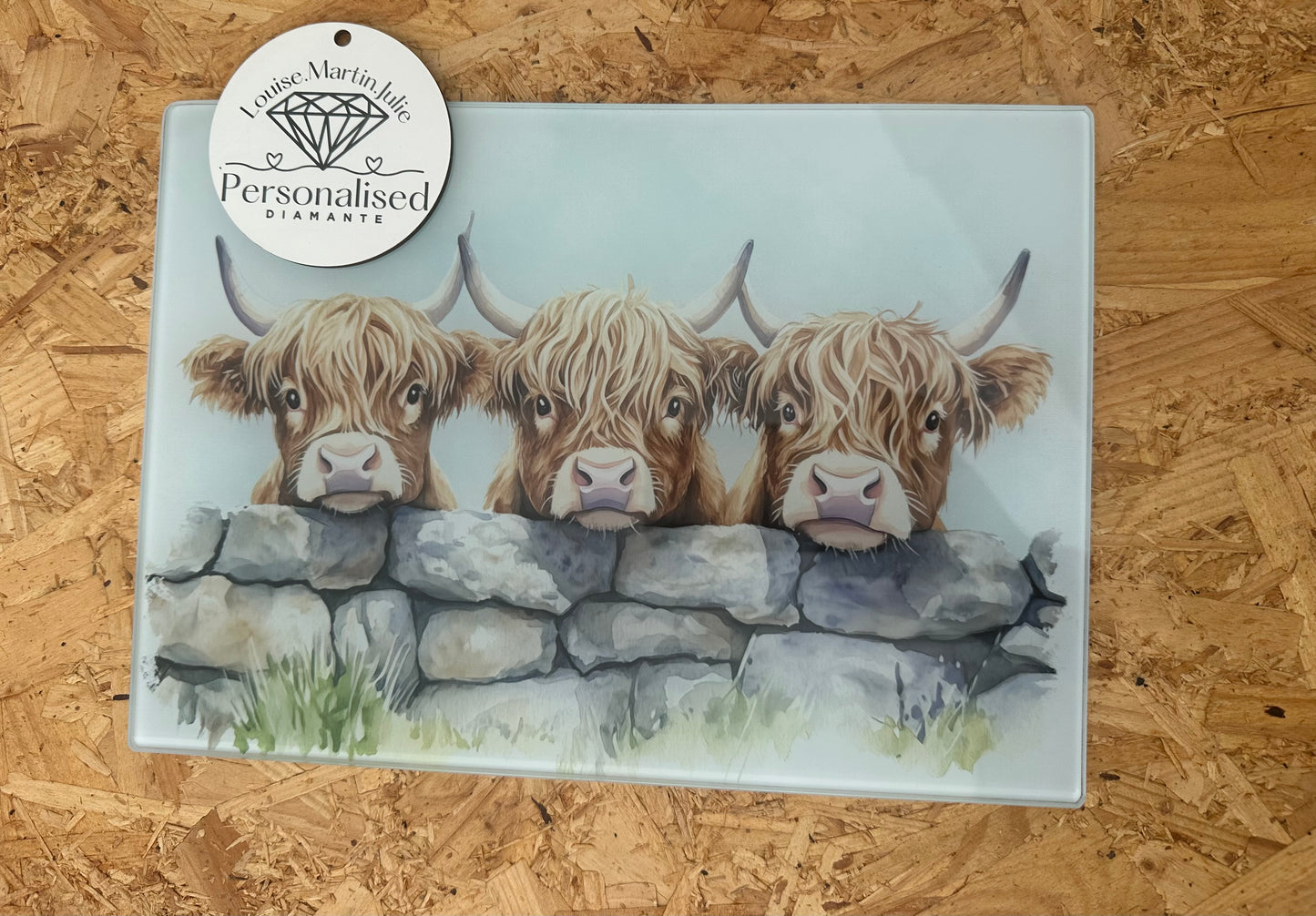 Highland cow glass chopping board  A4 OR A3