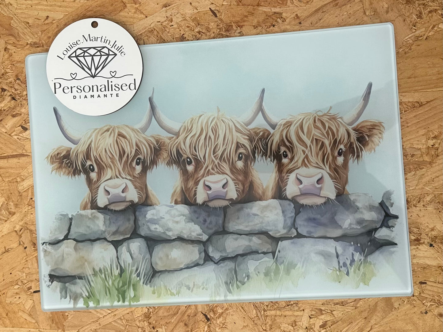 Highland cow glass chopping board  A4 OR A3