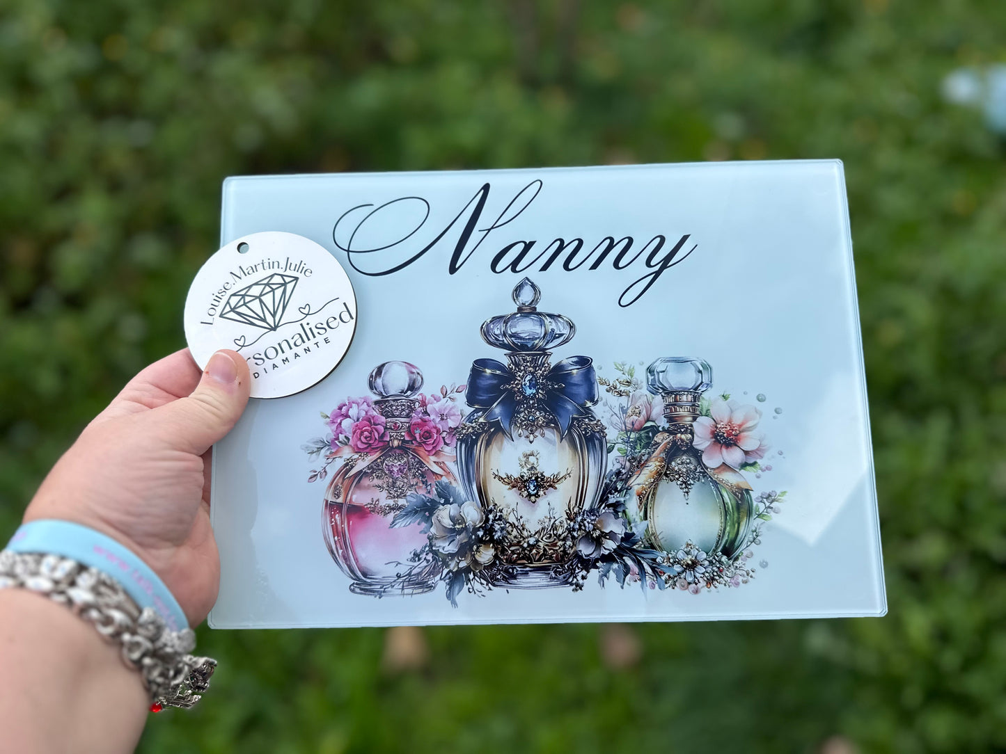 Perfume design glass vanity table board personalised