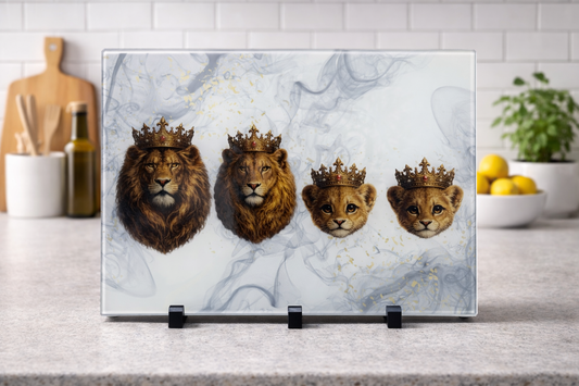 Lion family A3 glass chopping board
