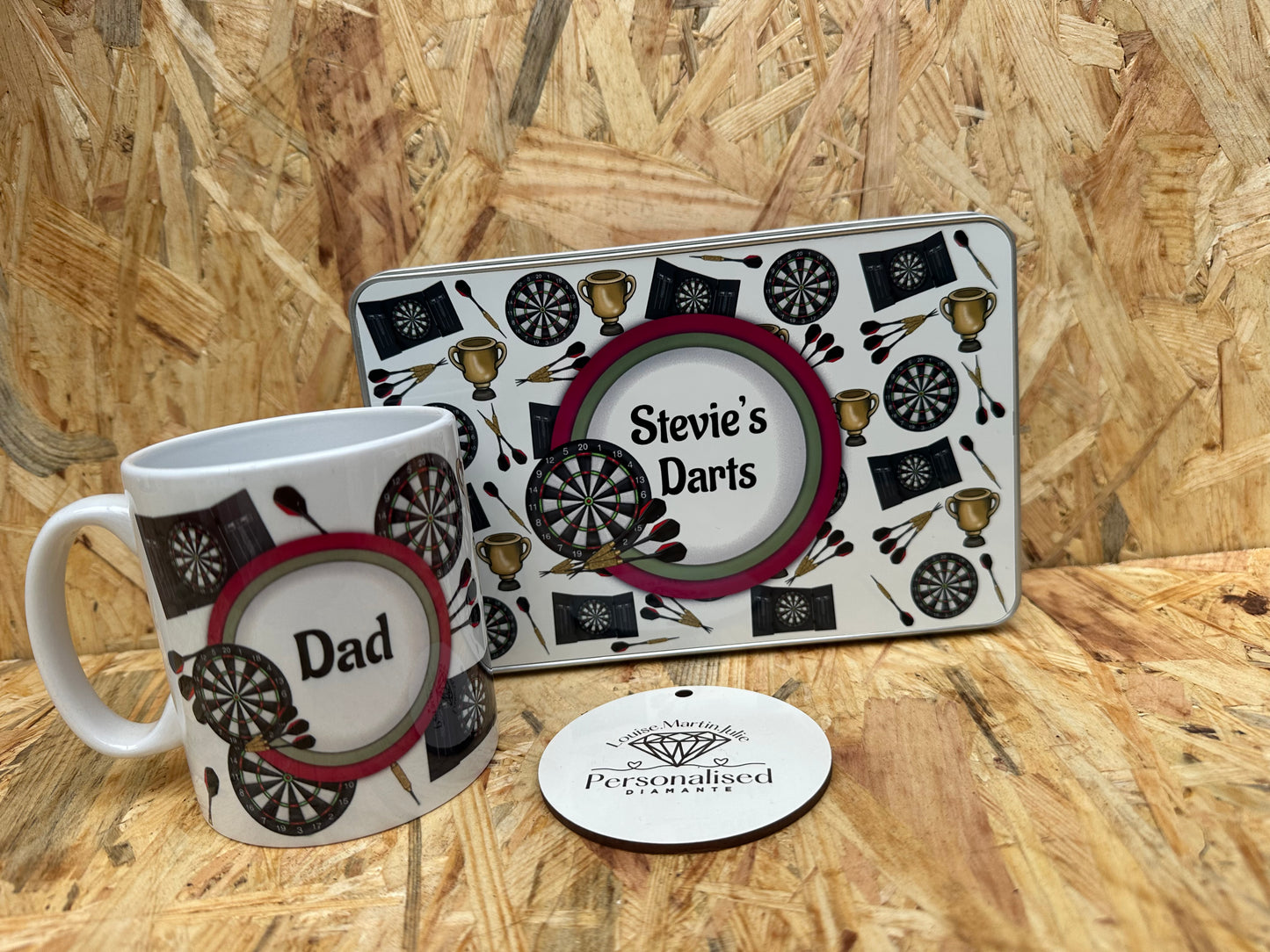 Personalised Darts tin with or with out matching mug