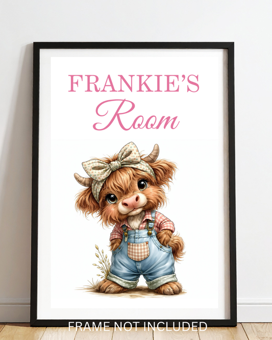 A4 personalised highland cow bedroom print