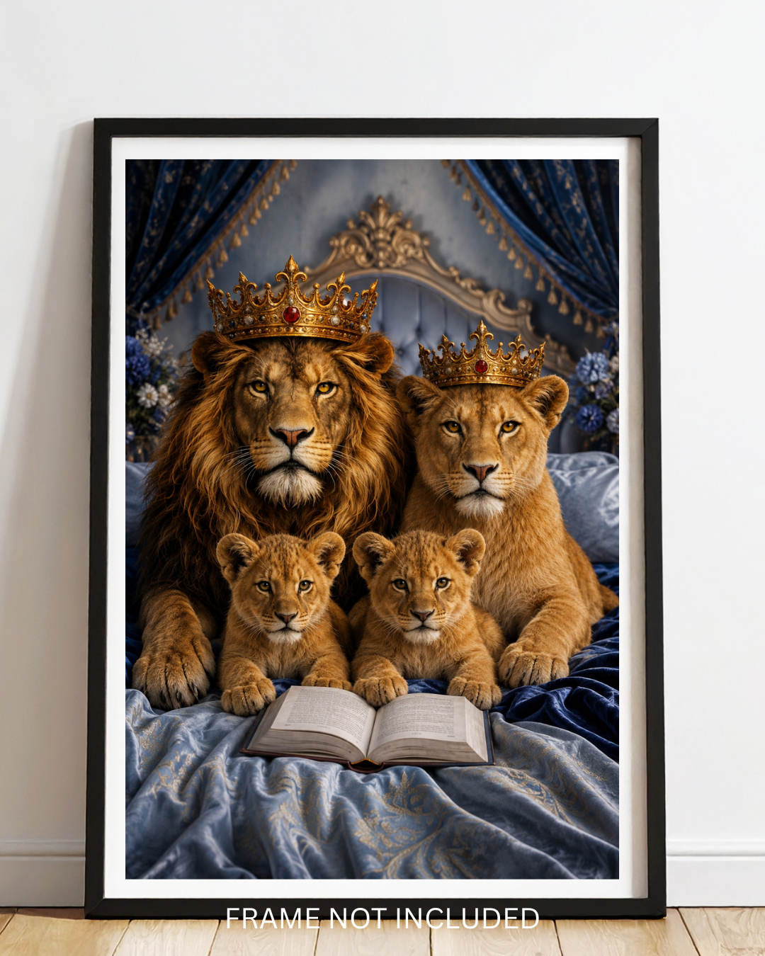 Bedroom Lion Family Blue A4 print