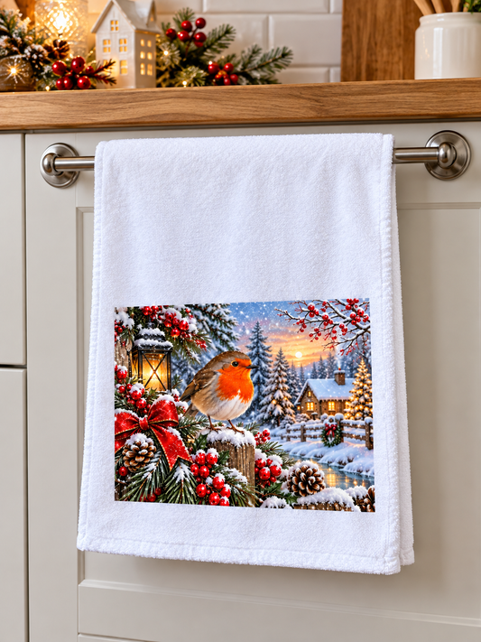 Christmas Robin Tea towel