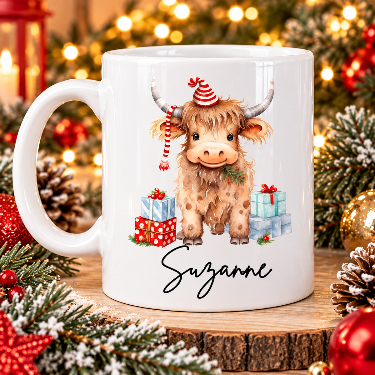 Personalised Highland cow christmas mug
