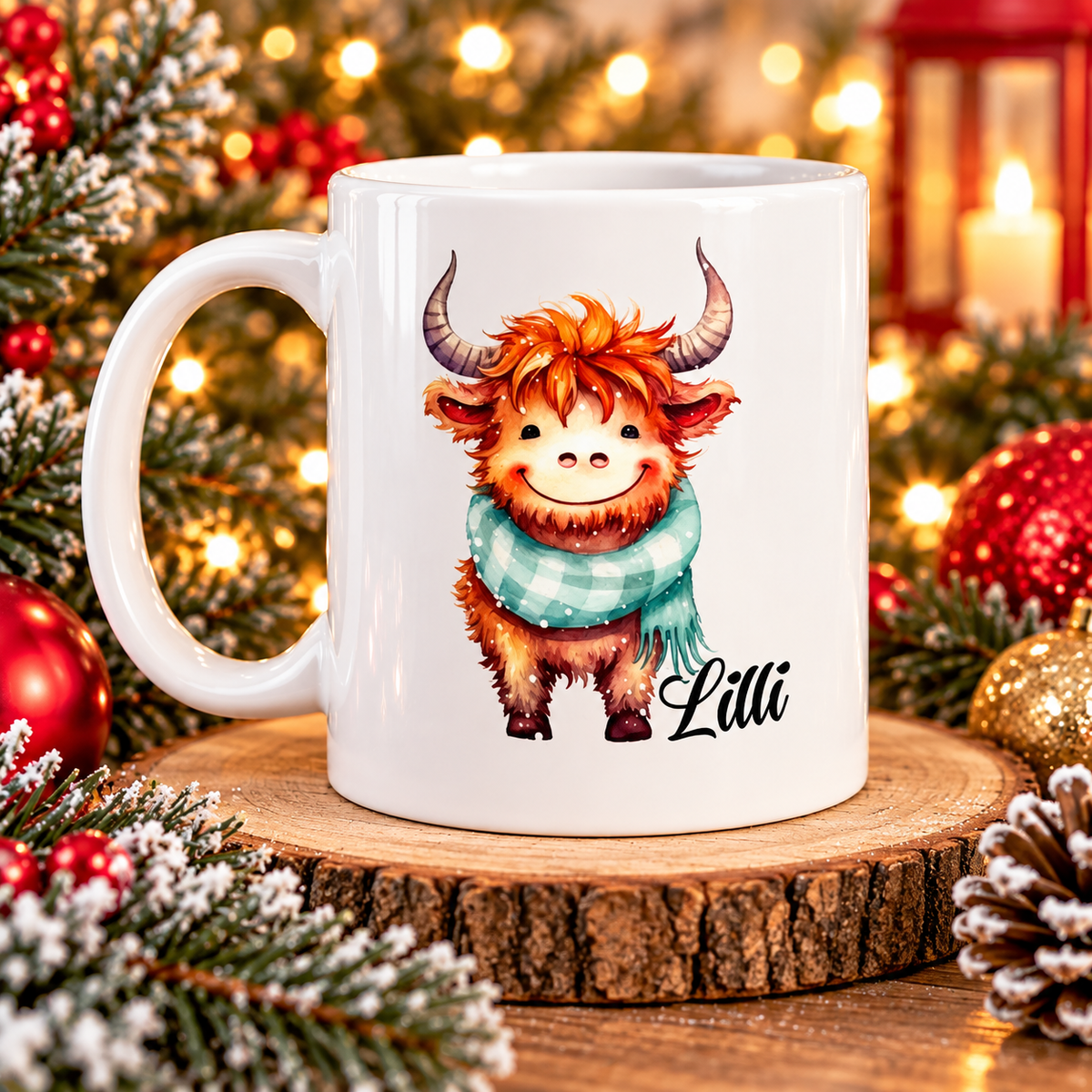 Personalised Highland cow christmas mug