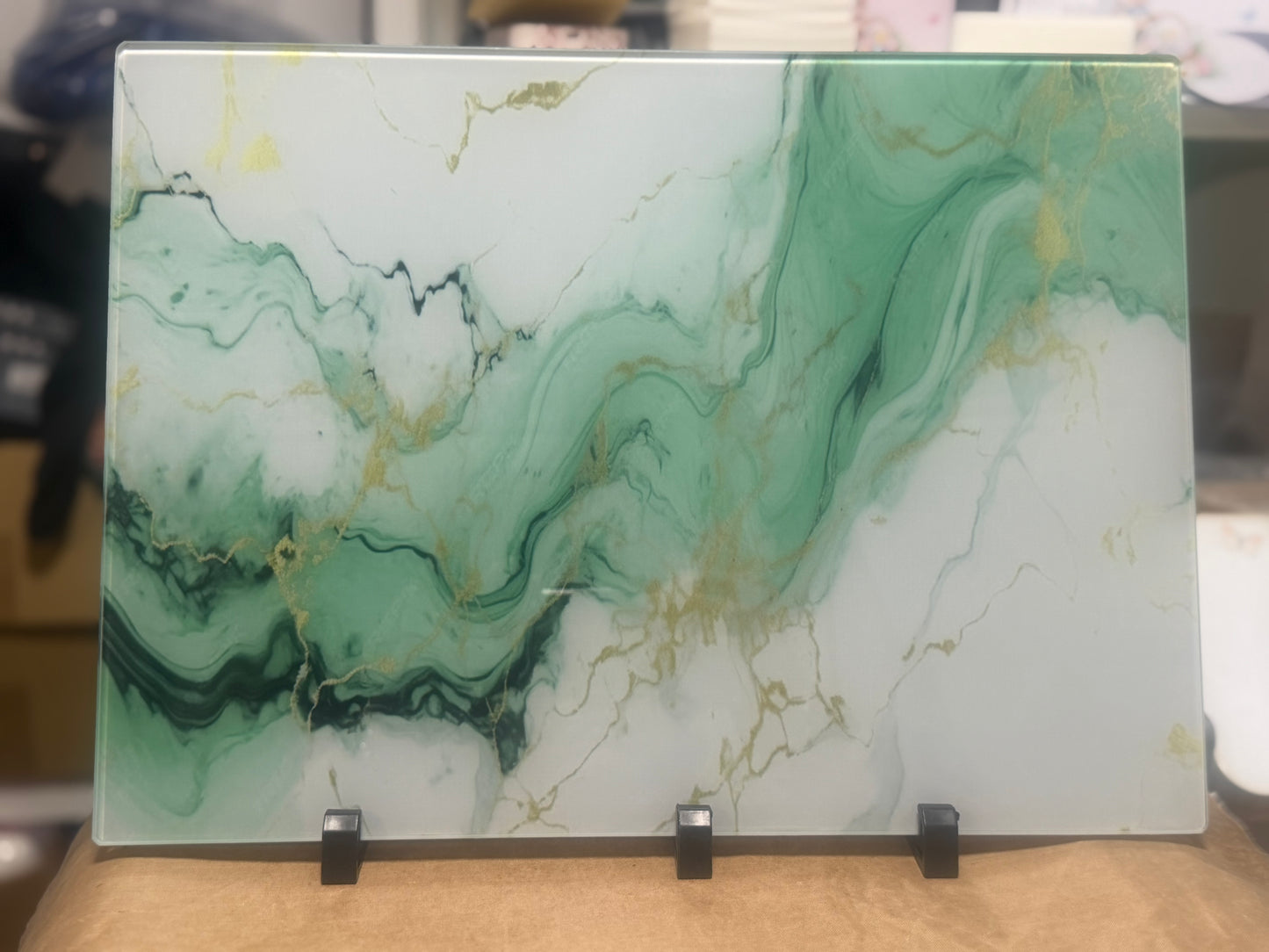 Jade marble personalised A3 or A4 glass chopping board