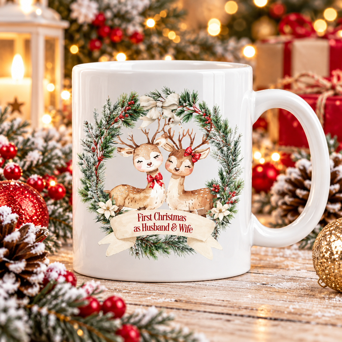 First Christmas As husband and wife Reindeer 11 oz ceramic mug