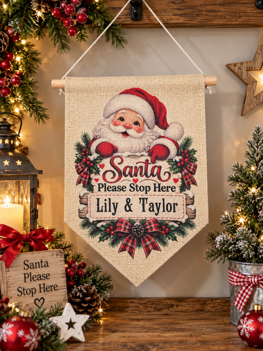 Santa please stop here personalised sign flag
