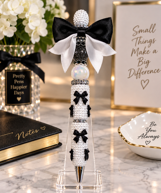 Classy Black and white Bow bling pen