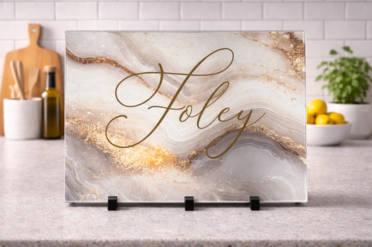 Gold marble personalised A3  glass chopping board