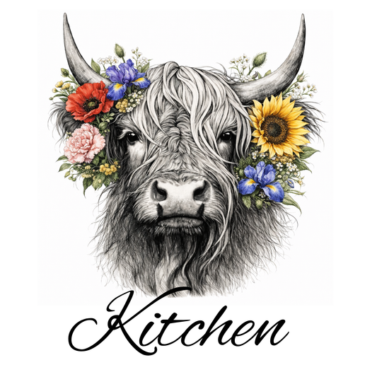 Square boho highland cow glass chopping board 30x30cm