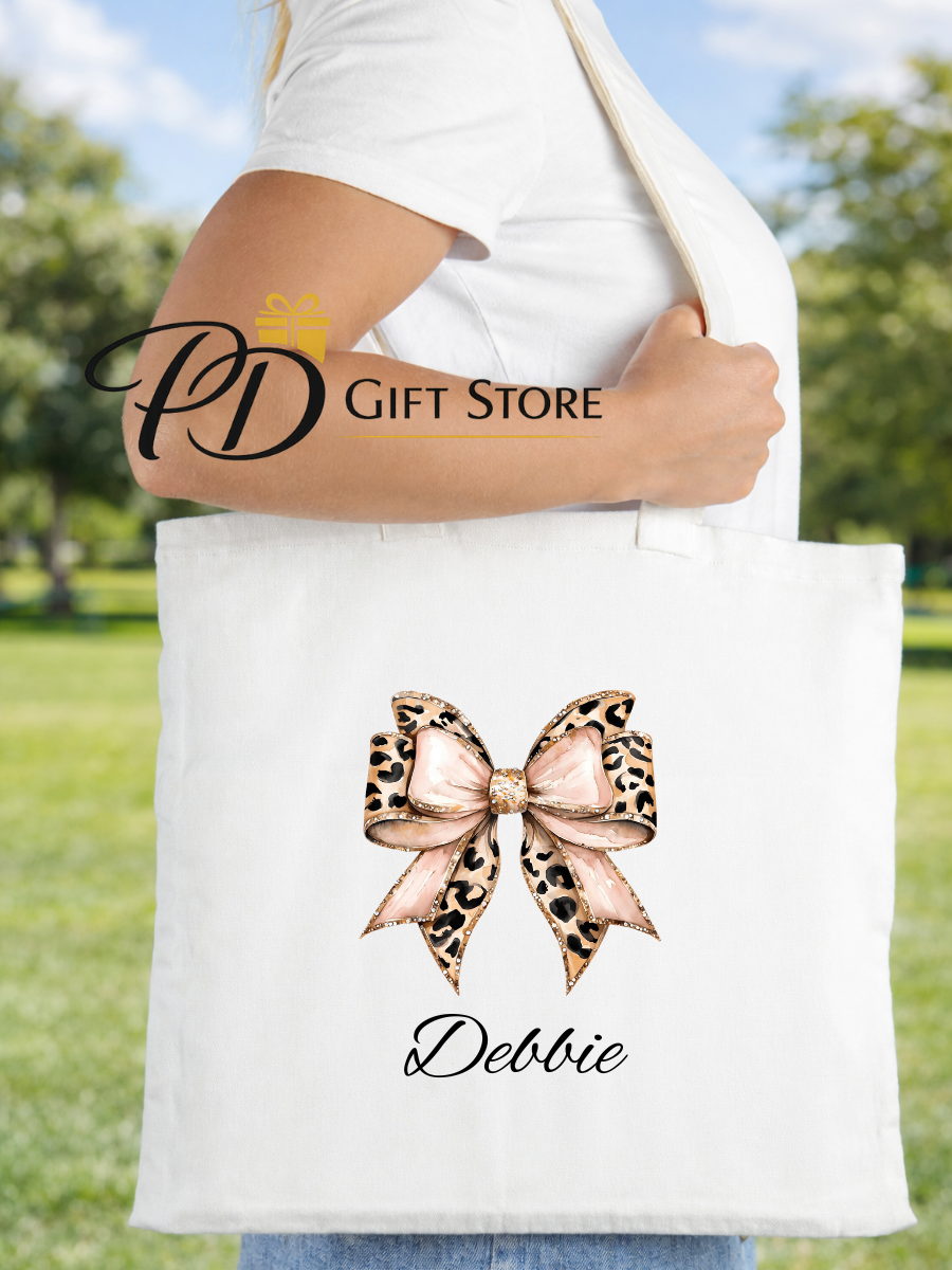 Personalised Leopard print bow tote bag