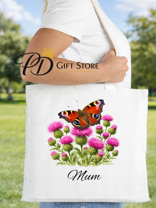Personalised butterfly flower tote shopping bag