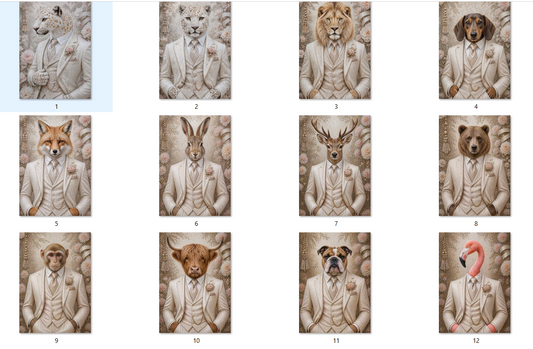 Animals in Beige suit  A4 prints
