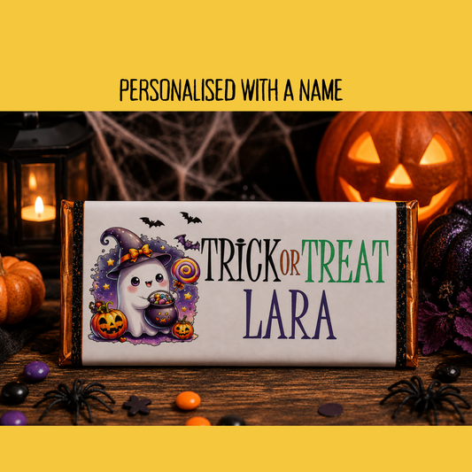 Halloween chocolate bar wrapper personalised with a name