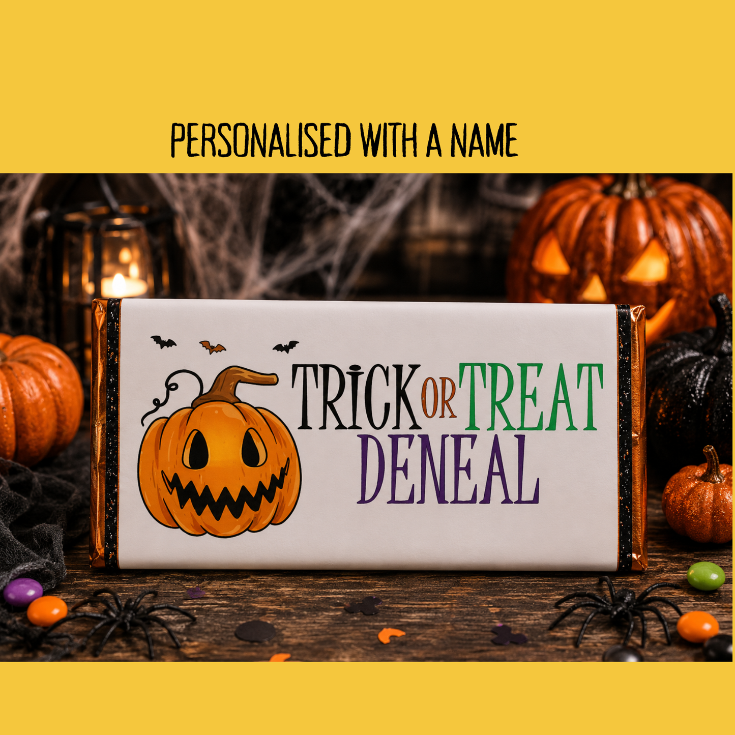 Personalised Halloween chocolate bar wrapper