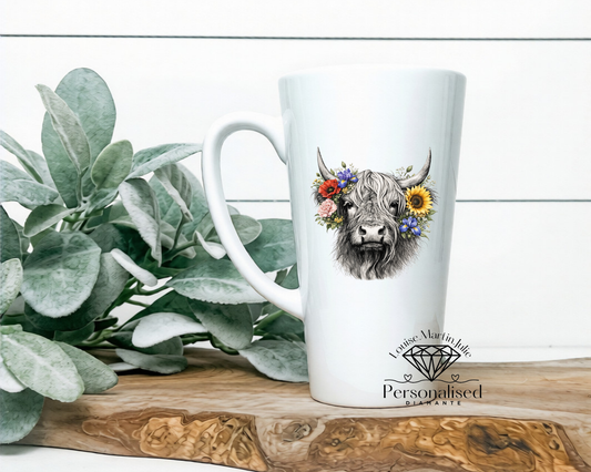 Floral Highland cow  17oz latte mug