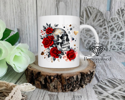 Red roses Skull mug 11 oz ceramic