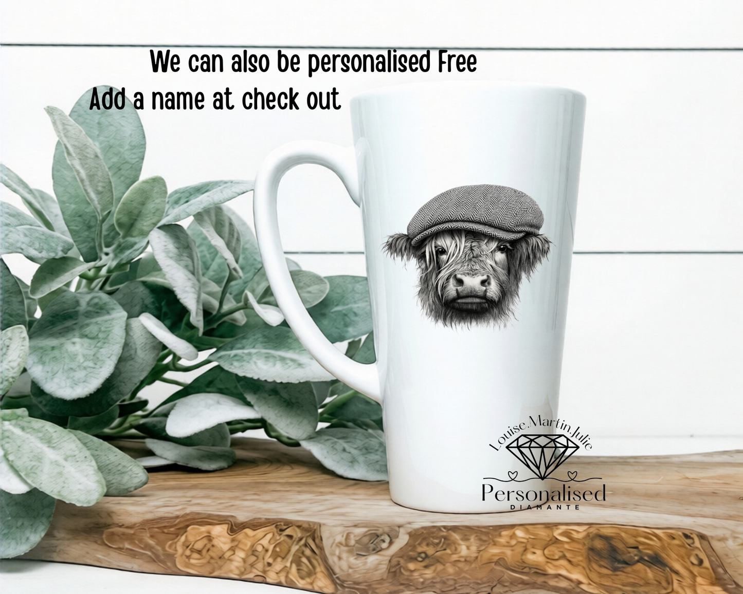 Flat cap Highland cow  17oz latte mug