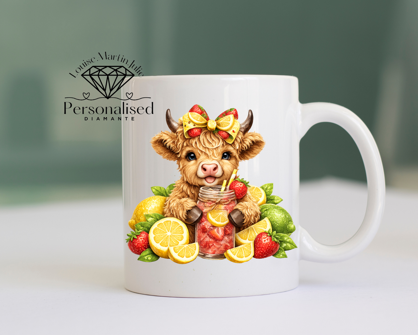 Strawberries and lemons highland cow 11 oz ceramic mug