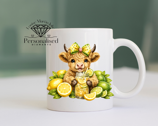 lemons and limes highland cow 11 oz ceramic mug