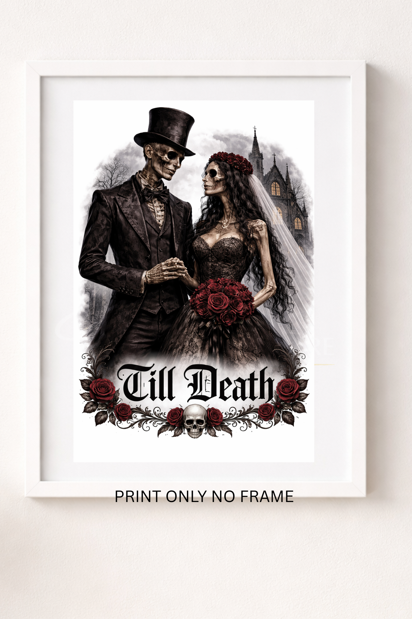 Gothic Till Death bride and groom A4 print