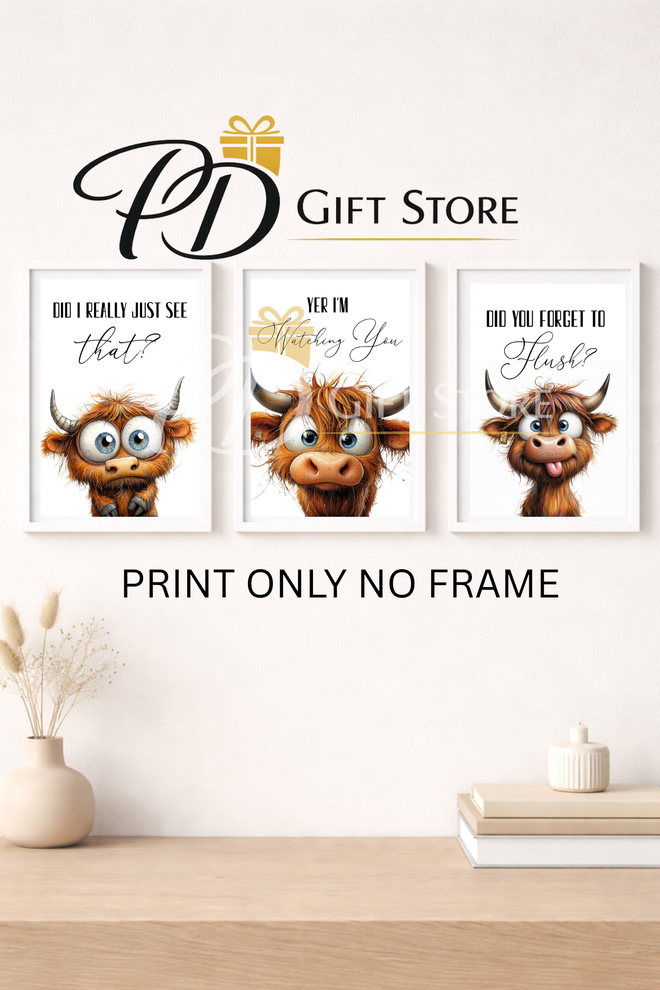 Funny Highland cow Bathroom A4 prints