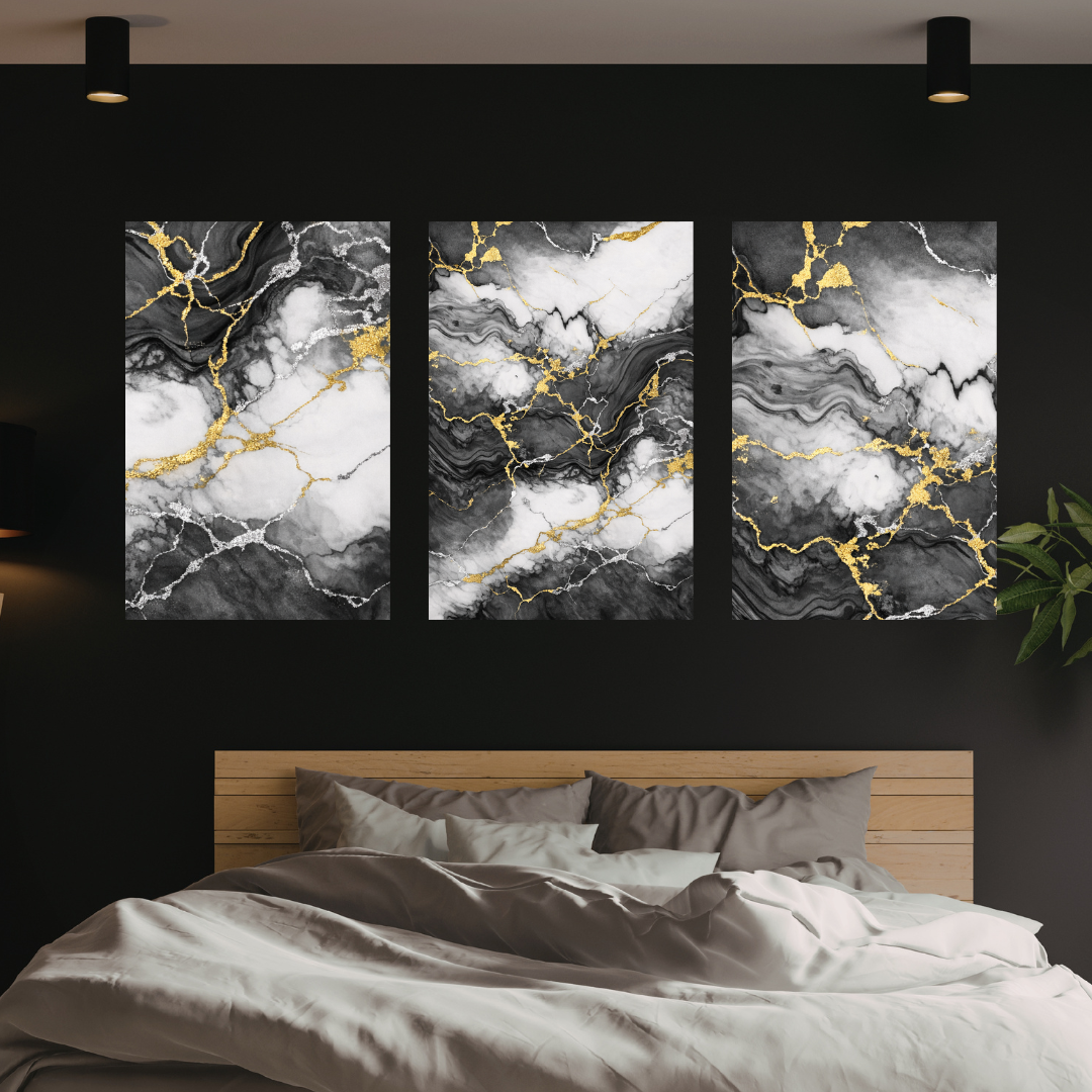 Dark grey light grey and gold marble prints