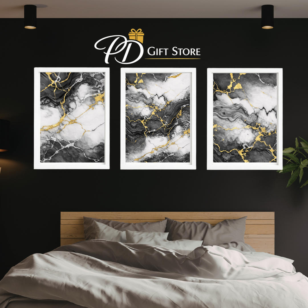 Dark grey light grey and gold marble prints