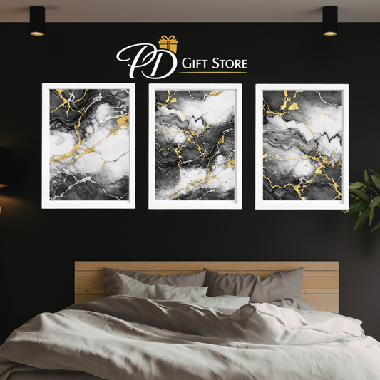 Dark grey light grey and gold marble prints