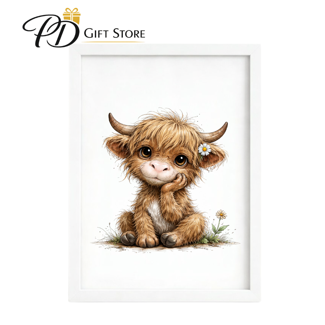 Cute Highland cow A4 print with or with out frame
