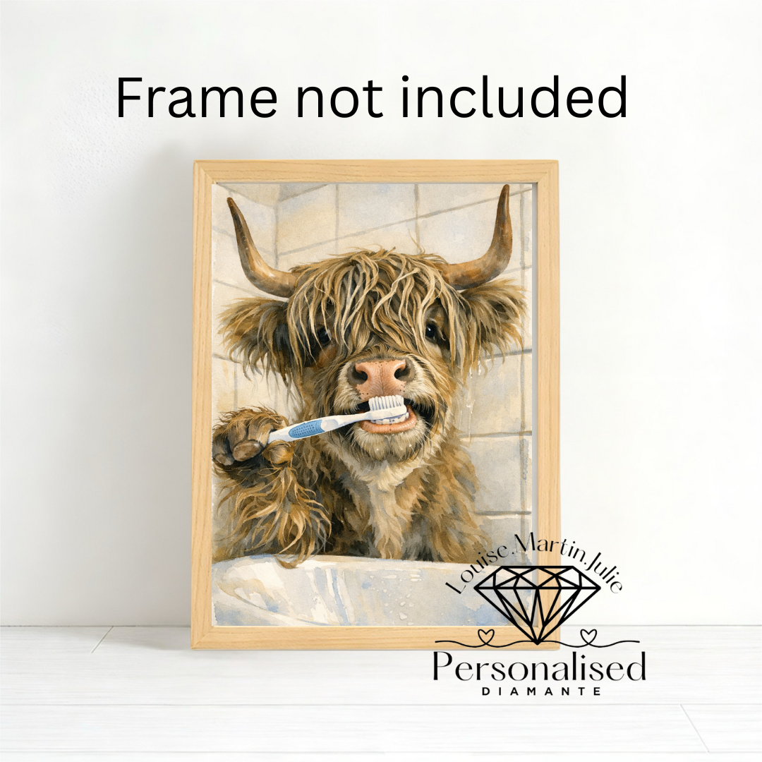 Highland cow print Funny bathroom highland cow on toilet Print Picture Poster Unframe A4