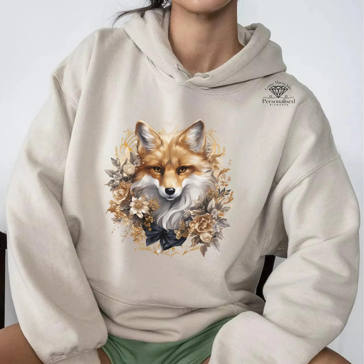 Floral Fox Hoodie, Cottage core Woodland Sweatshirt