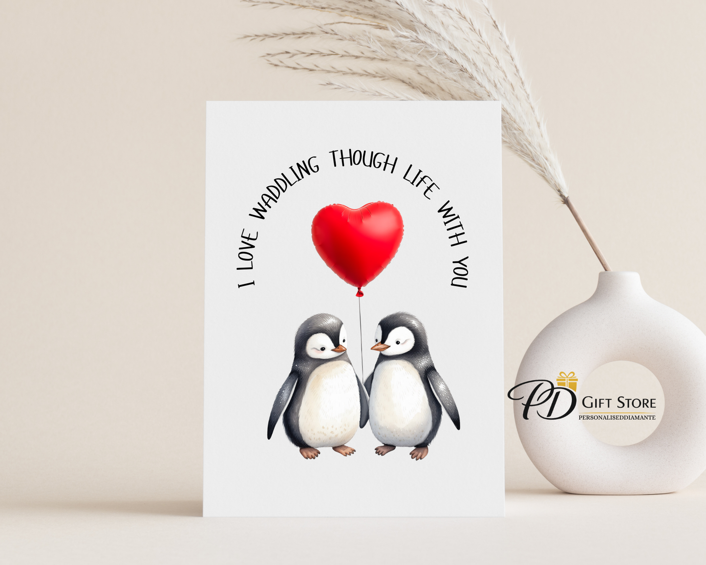 Valentines day card penguin
