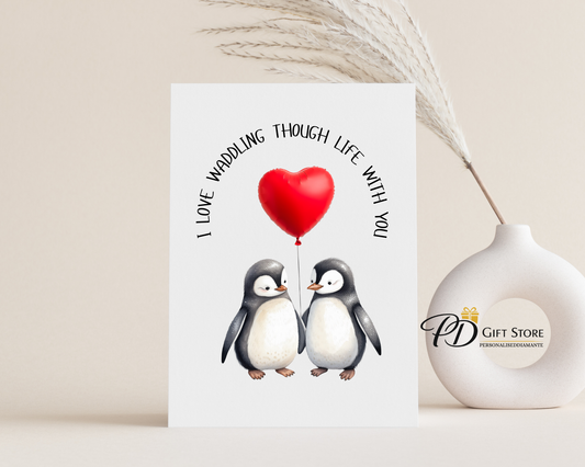 Valentines day card penguin
