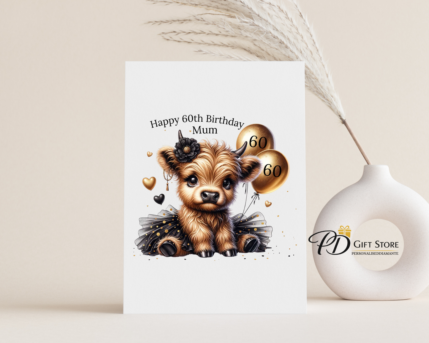 Happy Birthday day highland cow card 18th 25th 30th 40th ect