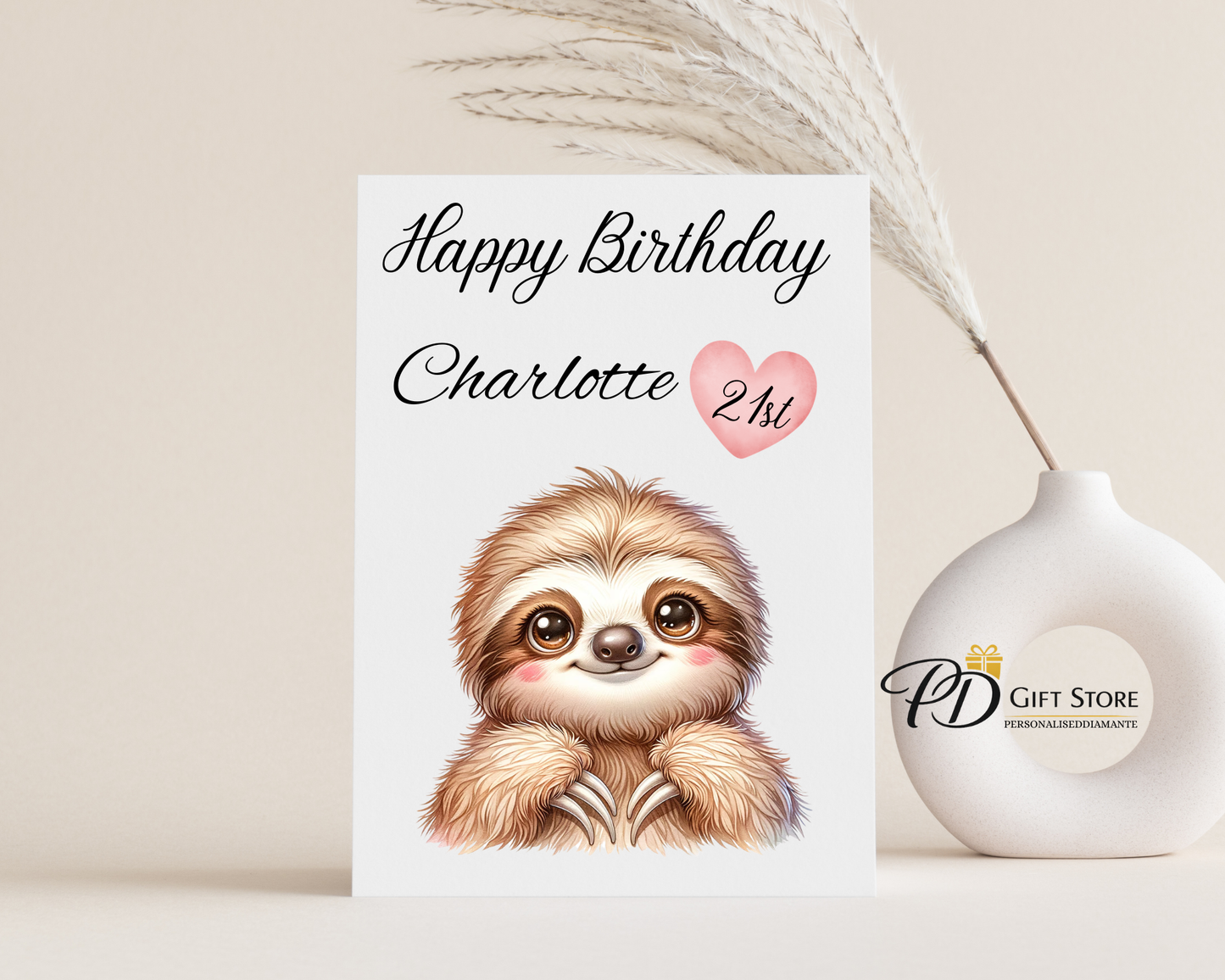 Personalised Happy Birthday 21st sloth Card