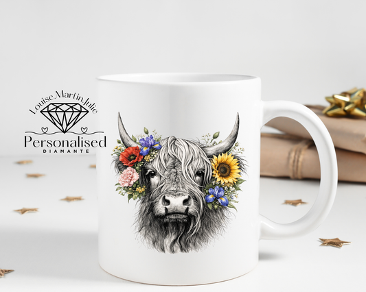 Boho Highland cow mug 11 oz ceramic mug