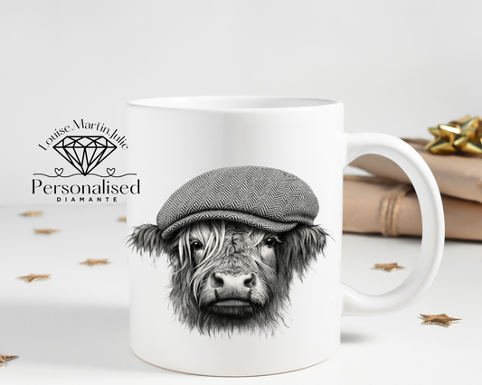 Flat Cap Highland cow mug 11 oz ceramic mug