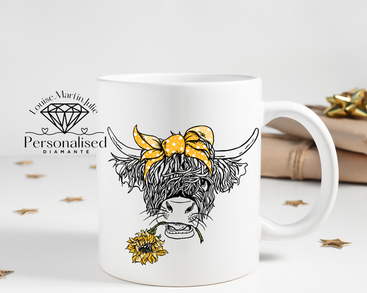 Daisy highland cow mug 11 oz ceramic mug